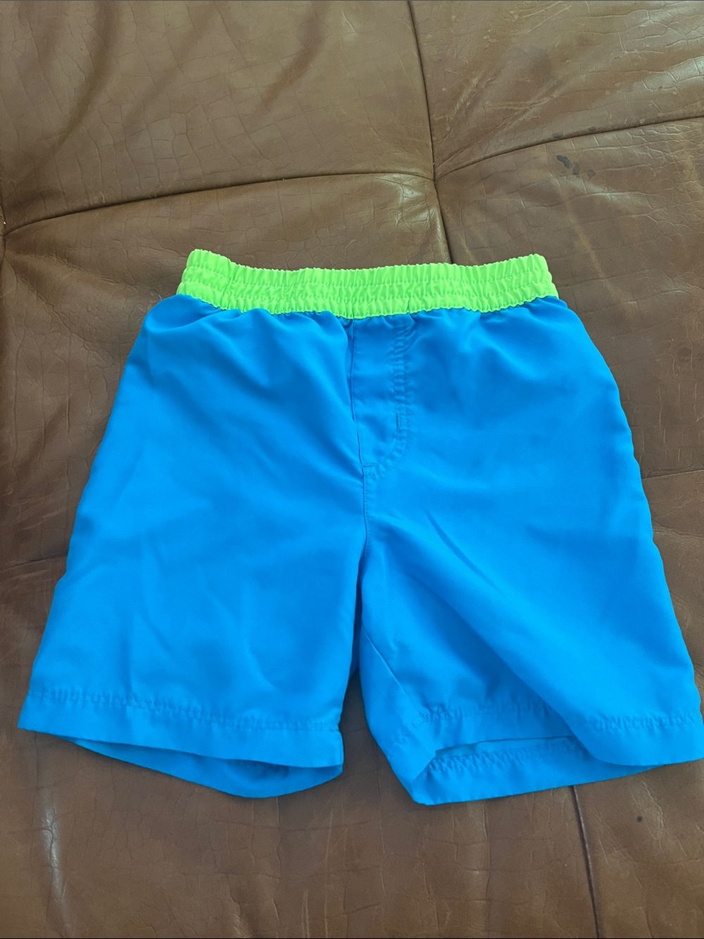wonder nation Bright Blue Swim Shorts with Neon Green Waistband